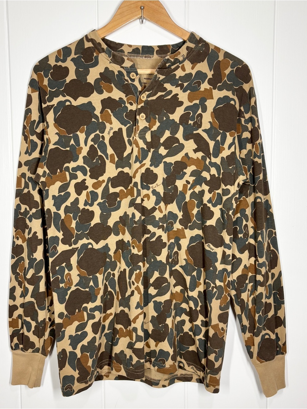 Rothco Bear Camo Henley Long Sleeve Shirt Mens Size Medium Brown